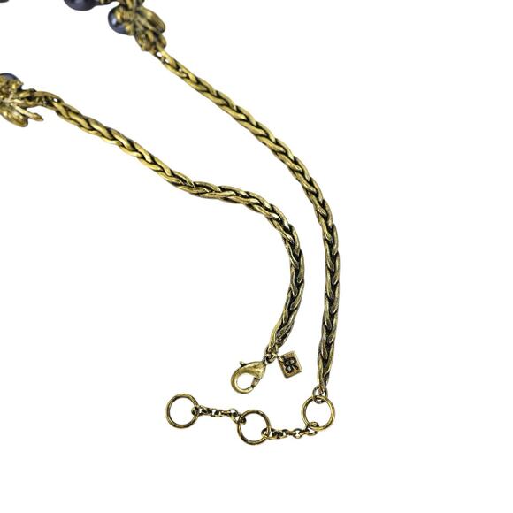 Banana Republic Wimsigoth Statement Necklace Brass Tone Navy Blue Rhinestones - Picture 8 of 9